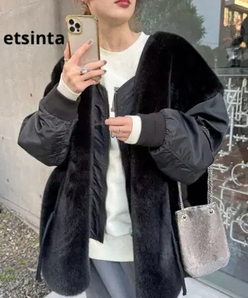 인기 etsinta 에신타 퍼 절개 자켓 퍼 코트 블루종