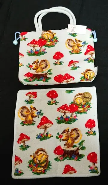 미사용 새상품 페이러 손잡이 복조리 백 & 손수건 매쉬룸 포레스트