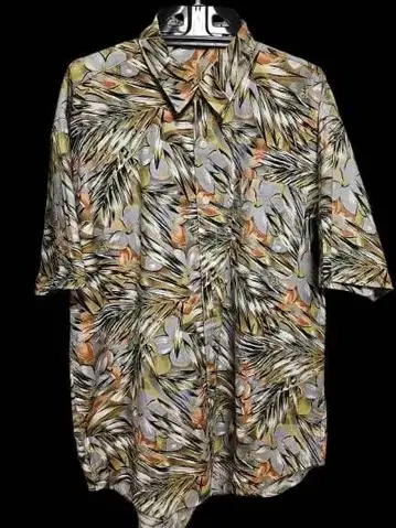 꽃잎 패턴 하와이안 셔츠 면 100% 사이즈 F 오버 사이즈