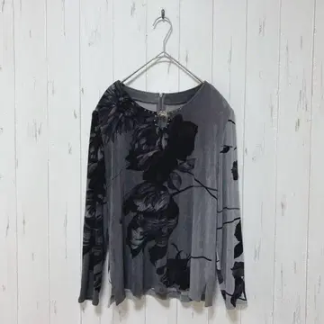 Y157 D'azur 올 패턴 긴팔 티셔츠 어깨 패드 꽃무늬 블랙 13호