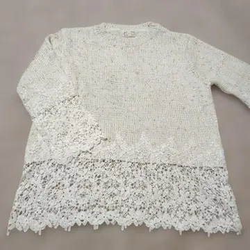 cawali 크림색 니트 스웨터 긴팔 레이스