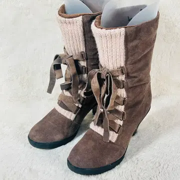 [ OTA & Co. ] 스웨이드 니트 롱 부츠 리본 백지퍼