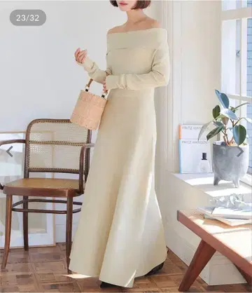 멀티way 핏&플레어 오프숄더 니트 긴팔 원피스