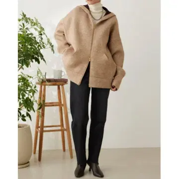 더블 지퍼 니트 후드티