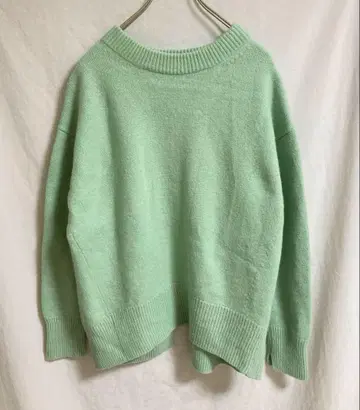 그린 라벨 릴랙싱 니트 스웨터 두꺼운 원단 크루넥 그린