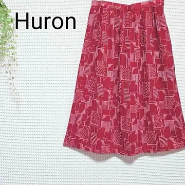 Huron 기하학 패턴 빨간색 플리츠 롱 스커트