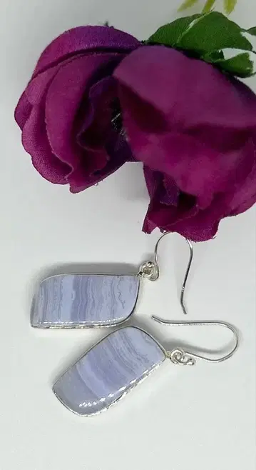 블루 레이스 마노 귀걸이