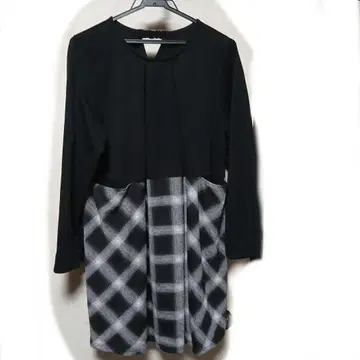아즈노우아즈 블랙 앤 화이트 체크 무늬 긴팔 튜닉