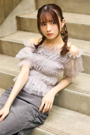 rienda 시어 오프숄더 숏 슬리브 블라우스 그레이 GRY