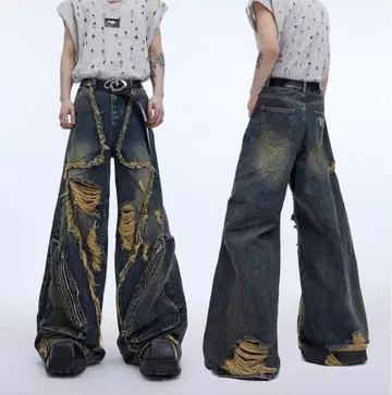 Y2K 그런지계 와이드 데미지 데님