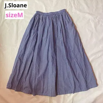 제이슬로우 깅엄 체크 롱 스커트 허리밴딩 블루 사이즈 M