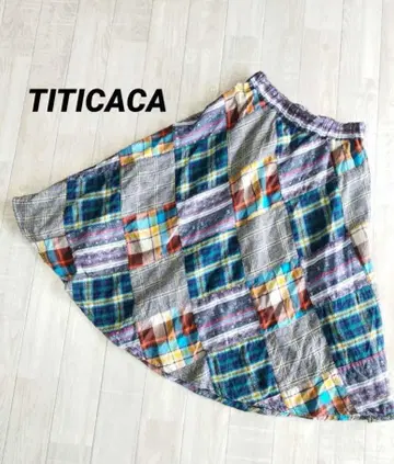 티티카카 패치워크 스커트 체크 무늬 미디 기장 모리걸