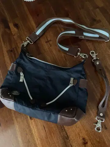 오르비앙코 네이비 나일론 가죽 숄더백 투웨이