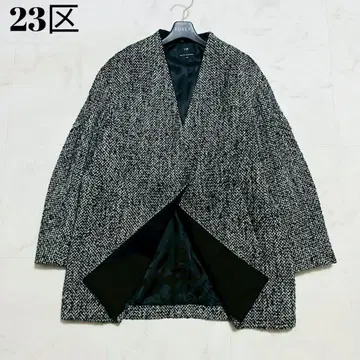 최근 새상품급 23KU 트위드 모헤어 실크 혼방 노카라 코트 38