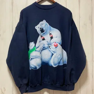 코카콜라 빈티지 맨투맨 카피라이트 1995년 북극곰 모자 90s