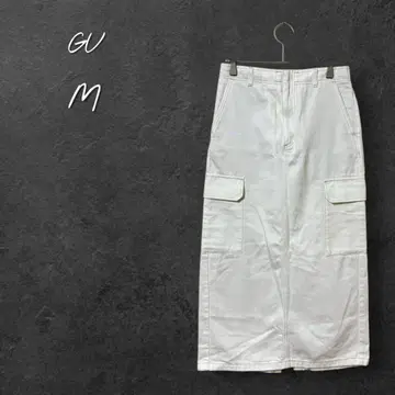 [ 지유 ] 데님 카고 롱 스커트 심플 캐주얼 화이트 화이트 M