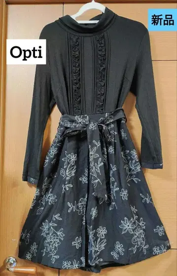 새상품 Opti 옵티 피코 프릴 꽃무늬 리본 이소재 원피스 3 블랙