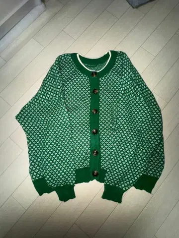 그린 니트 가디건