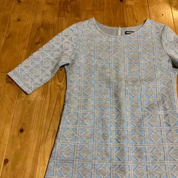 SHINNOSUKE 스카이블루 다이아몬드 마름모 무늬 원피스