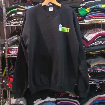 USA 구제 의류 아메카지 워크 프린트 맨투맨 블랙 컬러