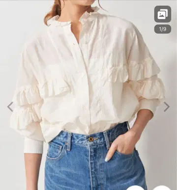 2024 스픽 앤 스팬 코튼 실크 티어드 프릴 슬리브 블라우스