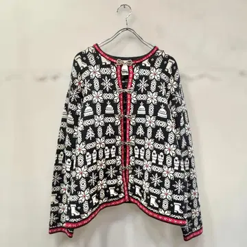 구제 의류 여성용 크리스마스 패턴 가디건 코튼 니트 M 사이즈