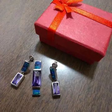 멕시코산 블루 오팔과 자수정 귀걸이와 펜던트 헤드셋