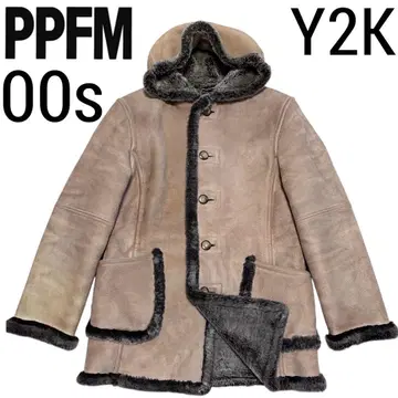 00s Y2K PPFM 페이크 무스탕 후드 페이크 퍼 코트 F