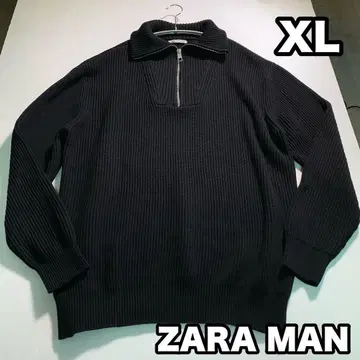 ZARA MAN XL 사이즈 블랙 리브 하프 지퍼 니트 스웨터