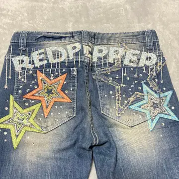 레어 RED PEPPER 레드페퍼 스마일 별 데님 팬츠 S