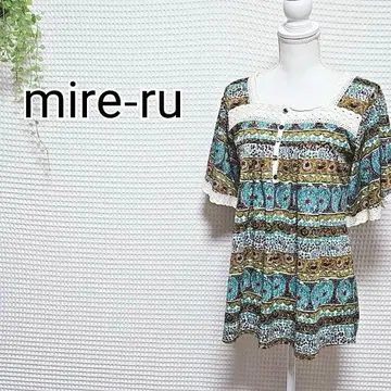 mire-ru 레이스 달린 반팔 튜닉 에스닉 패턴