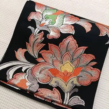 W101 나고야 오비 길이 360 꽃 블랙