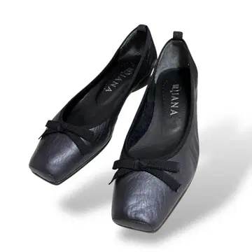 컨디션 최상 DIANA 펌프스 플랫슈즈 리본 블랙 21.5cm