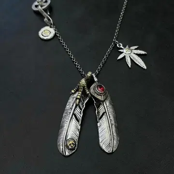 실버 925 남성용 초커 이글 페더 마리화나