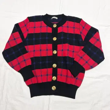 [솔트슈가] 빨간 레드 체크 니트 가디건 모 100%