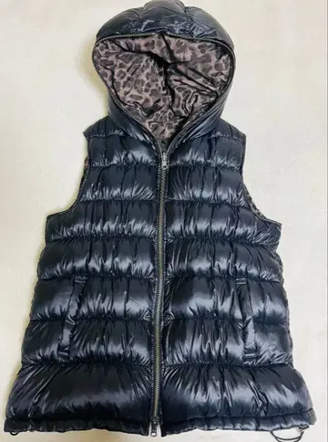리버서블 다운 베스트 후드 레오파드 표범 무늬 블랙 M 메이슨 그레이