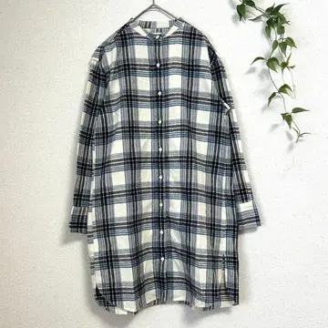 새상품급 amherst 넬 체크 밴드 카라 롱 셔츠 [ M ] 일본제