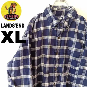 USA 구제 의류 LANDS'END 플란넬 셔츠 XL 네이비 화이트 체크