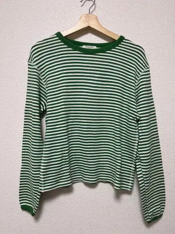 FREAK'S STORE 그린과 화이트 스트라이프 긴팔 T셔츠 F