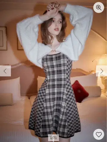 페더 체크 앙상블 원피스