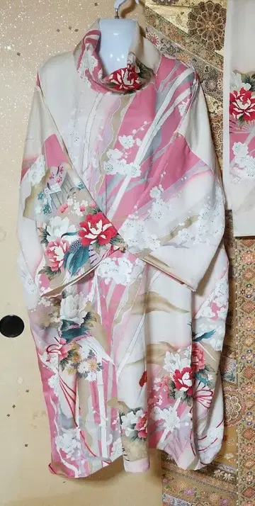 기모노 리메이크 후리소데 꿩 매화 모란 고쇼구루마 원피스