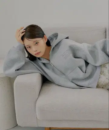 chico W 지퍼 볼륨 슬리브 후드 후드티 그레이