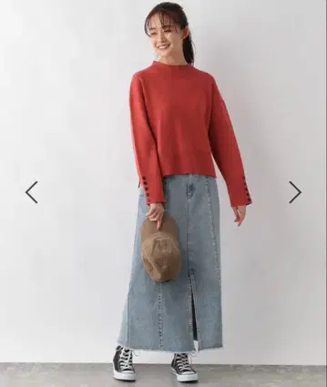 멜티 소매 버튼 스탠드 풀오버 니트 (빨간색)