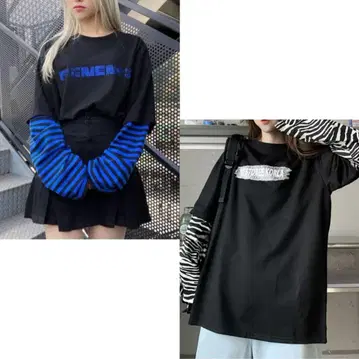 페이크 레이어드 오버 사이즈 롱 T 2개 세트