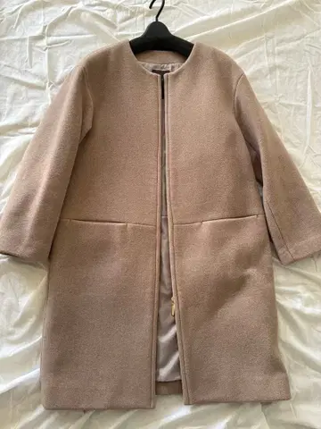 상태 좋음 NOBLE 베이지 노카라 집업 코트 울 코트