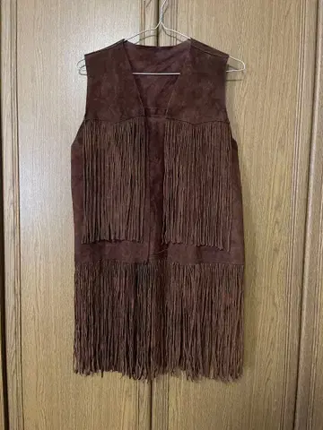 80년대 멕시코 스웨이드 가죽 베스트 롱 프린지 브라운