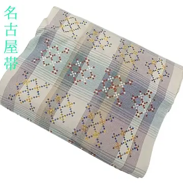 화 62 나고야 오비 꽃 줄무늬 체크 자수 스카이블루 그린