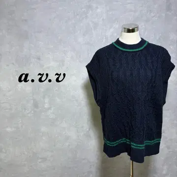 a.v.v  니트 베스트 슬릿 리브 배색 네이비 L 4876N