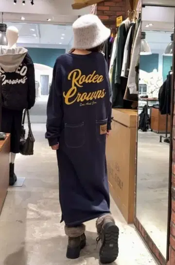 로데오 크라운 래글런 칼라 스티치 원피스 롱 원피스