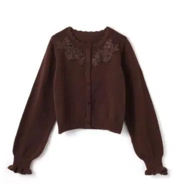 my petit 브라운 자수 긴팔 가디건